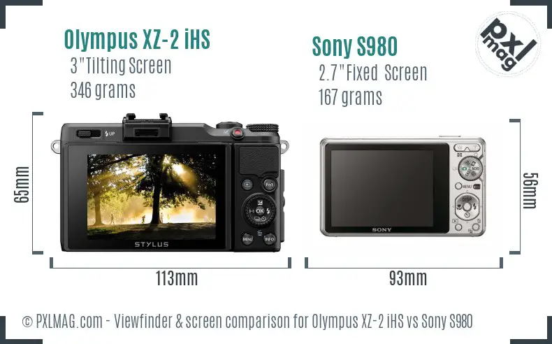 Olympus XZ-2 iHS vs Sony S980 Screen and Viewfinder comparison