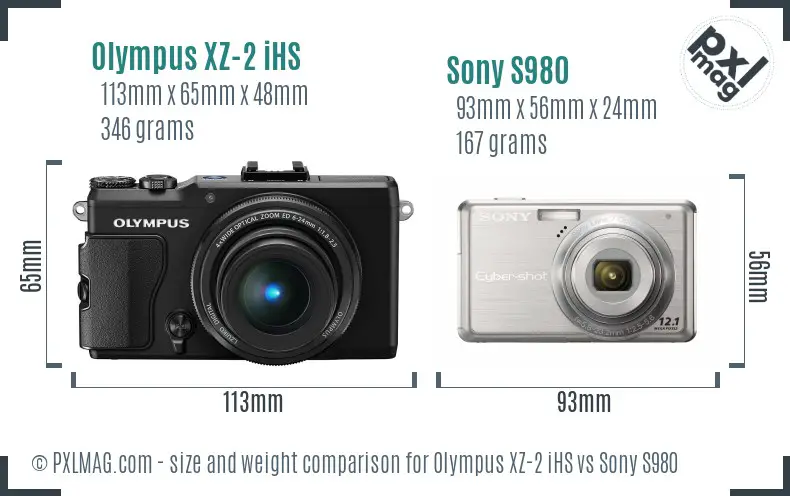 Olympus XZ-2 iHS vs Sony S980 size comparison
