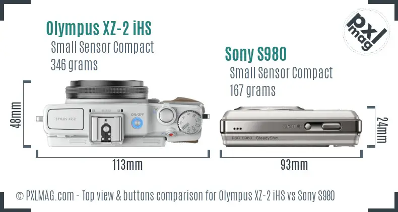 Olympus XZ-2 iHS vs Sony S980 top view buttons comparison