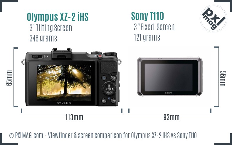 Olympus XZ-2 iHS vs Sony T110 Screen and Viewfinder comparison