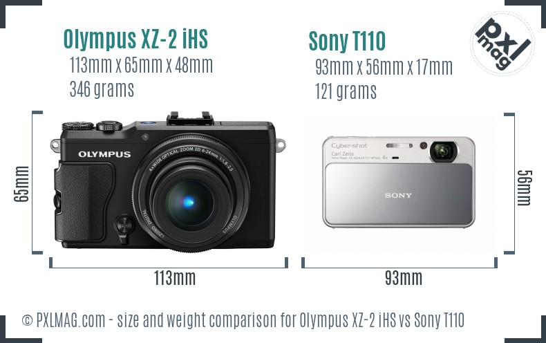 Olympus XZ-2 iHS vs Sony T110 size comparison