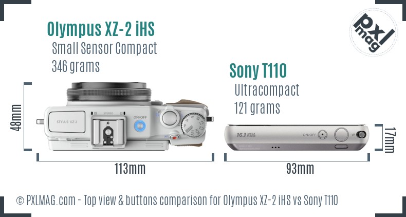 Olympus XZ-2 iHS vs Sony T110 top view buttons comparison