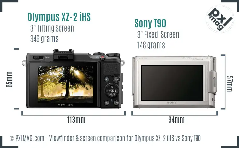 Olympus XZ-2 iHS vs Sony T90 Screen and Viewfinder comparison