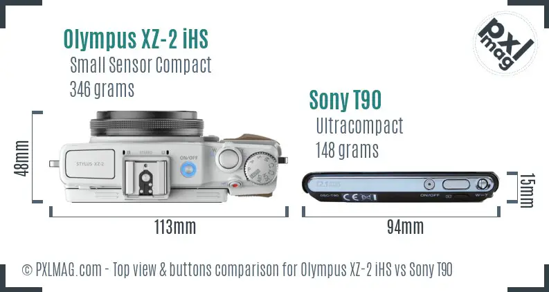 Olympus XZ-2 iHS vs Sony T90 top view buttons comparison