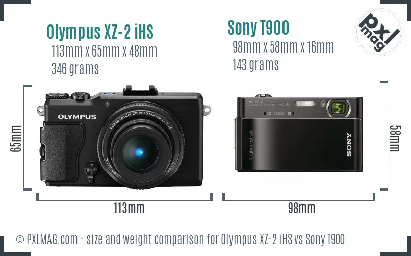 Olympus XZ-2 iHS vs Sony T900 size comparison