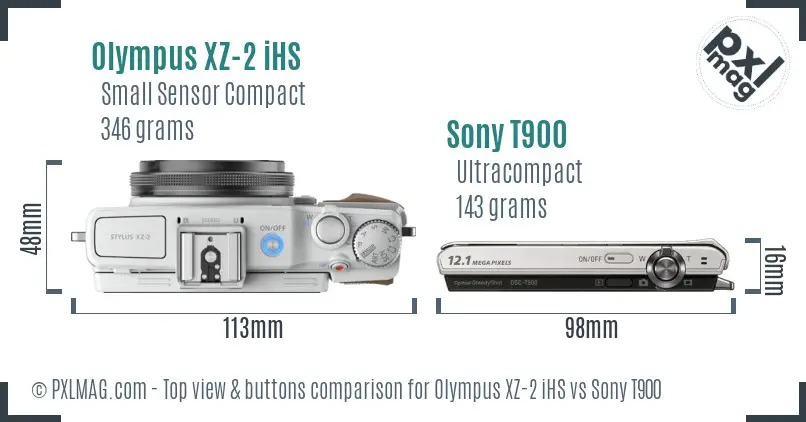 Olympus XZ-2 iHS vs Sony T900 top view buttons comparison