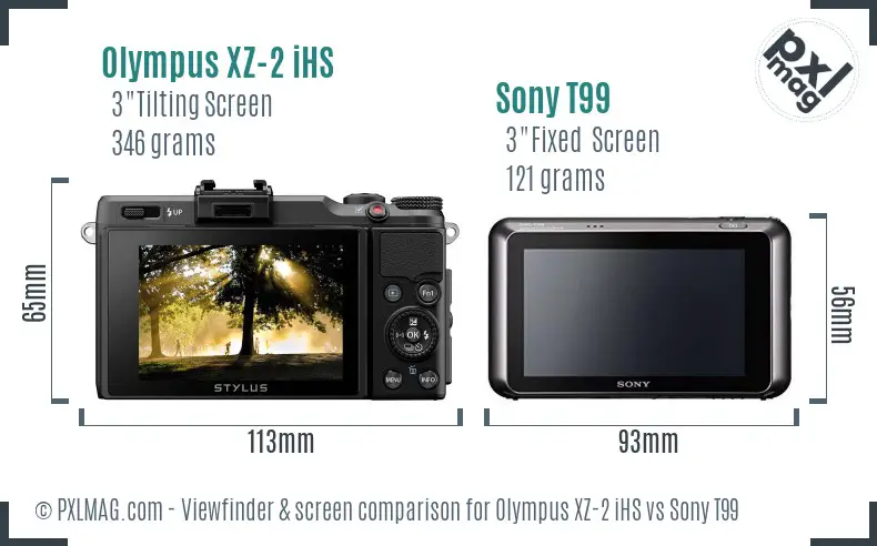 Olympus XZ-2 iHS vs Sony T99 Screen and Viewfinder comparison