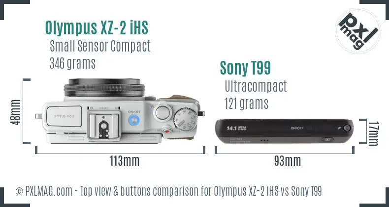 Olympus XZ-2 iHS vs Sony T99 top view buttons comparison