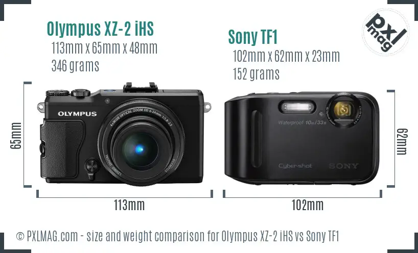 Olympus XZ-2 iHS vs Sony TF1 size comparison
