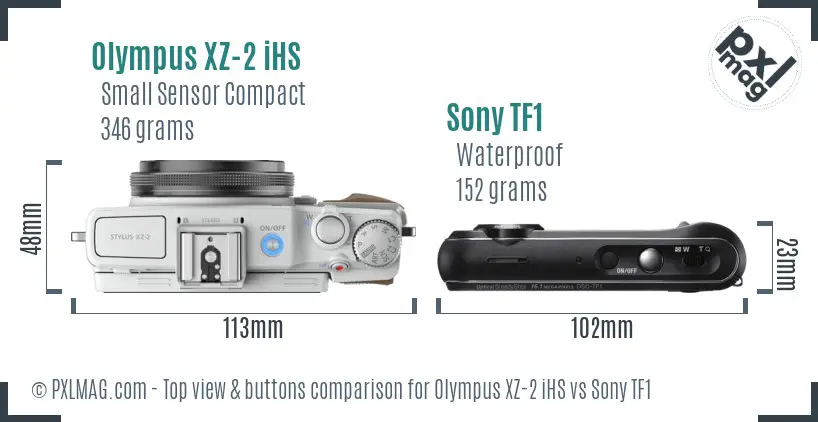 Olympus XZ-2 iHS vs Sony TF1 top view buttons comparison