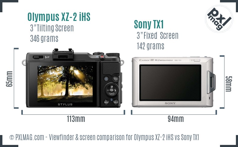 Olympus XZ-2 iHS vs Sony TX1 Screen and Viewfinder comparison