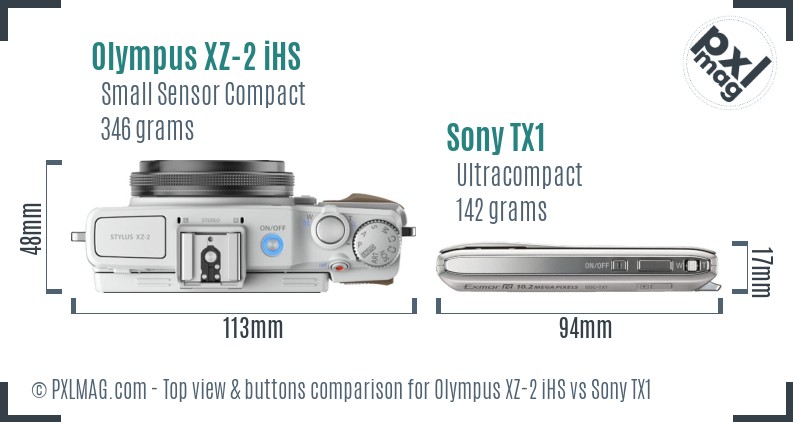 Olympus XZ-2 iHS vs Sony TX1 top view buttons comparison