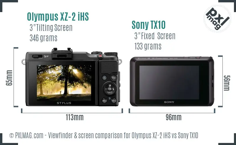 Olympus XZ-2 iHS vs Sony TX10 Screen and Viewfinder comparison