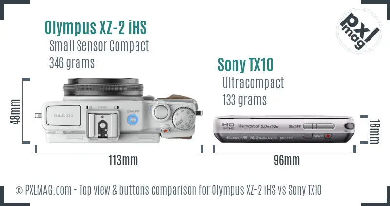 Olympus XZ-2 iHS vs Sony TX10 top view buttons comparison