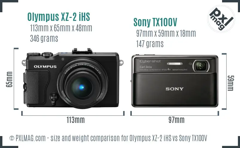 Olympus XZ-2 iHS vs Sony TX100V size comparison