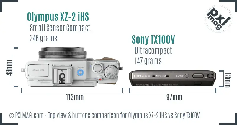 Olympus XZ-2 iHS vs Sony TX100V top view buttons comparison