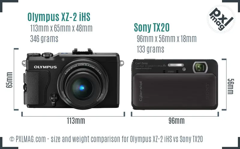 Olympus XZ-2 iHS vs Sony TX20 size comparison