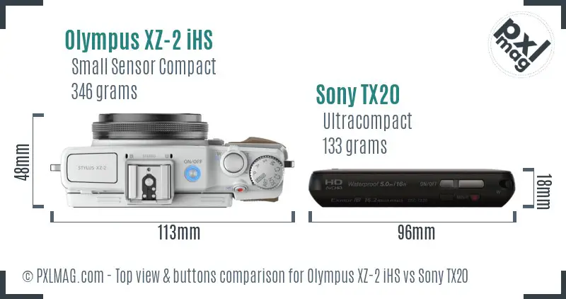 Olympus XZ-2 iHS vs Sony TX20 top view buttons comparison