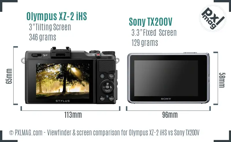 Olympus XZ-2 iHS vs Sony TX200V Screen and Viewfinder comparison