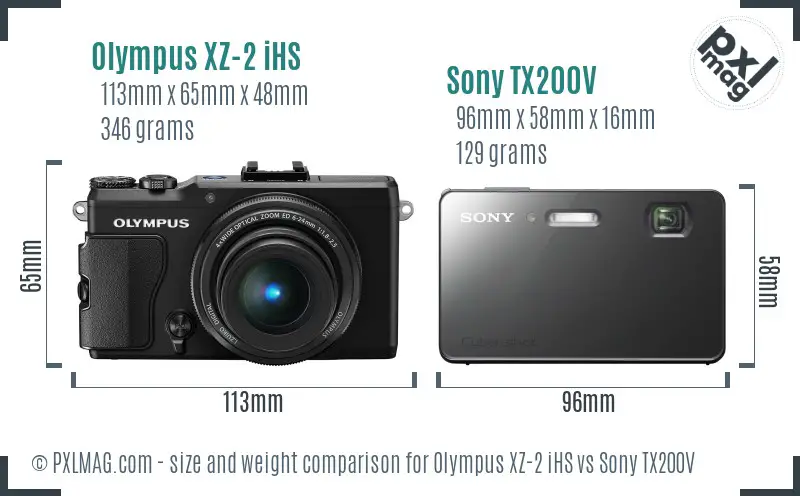 Olympus XZ-2 iHS vs Sony TX200V size comparison