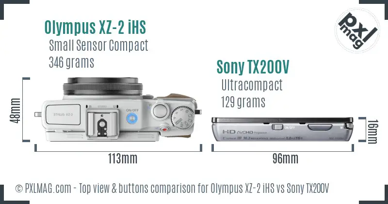 Olympus XZ-2 iHS vs Sony TX200V top view buttons comparison
