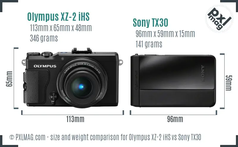 Olympus XZ-2 iHS vs Sony TX30 size comparison