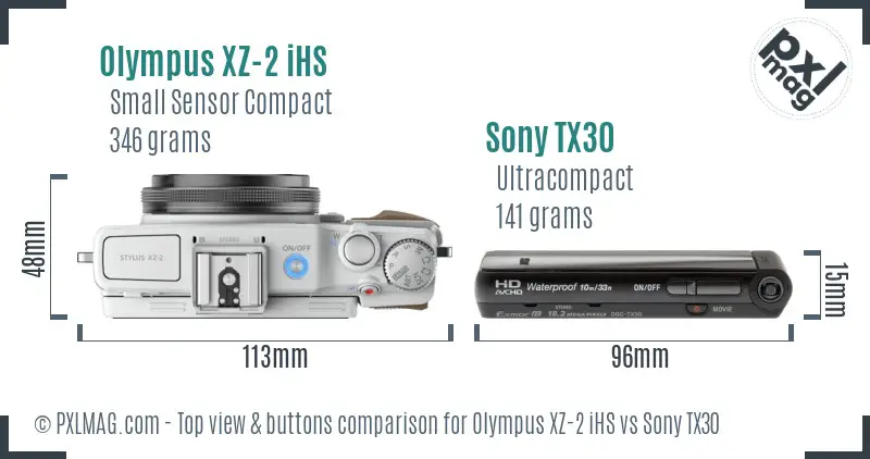Olympus XZ-2 iHS vs Sony TX30 top view buttons comparison