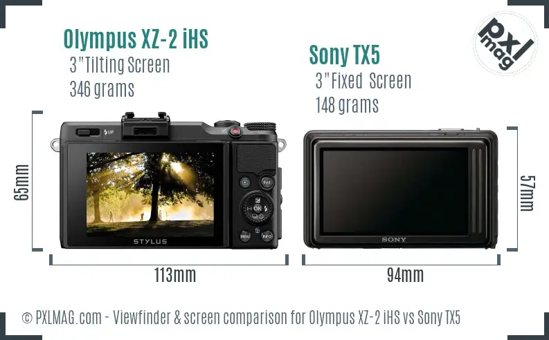 Olympus XZ-2 iHS vs Sony TX5 Screen and Viewfinder comparison