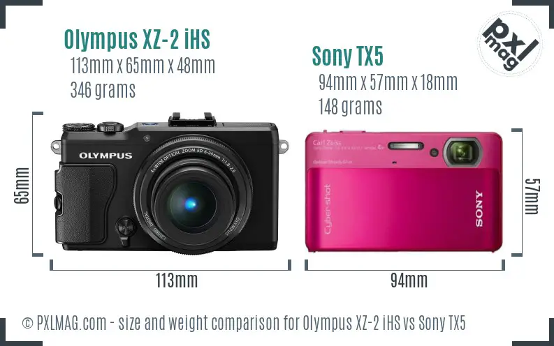 Olympus XZ-2 iHS vs Sony TX5 size comparison