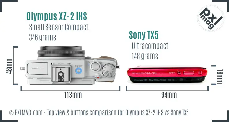 Olympus XZ-2 iHS vs Sony TX5 top view buttons comparison