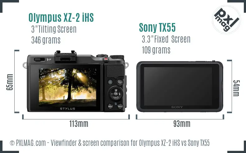 Olympus XZ-2 iHS vs Sony TX55 Screen and Viewfinder comparison