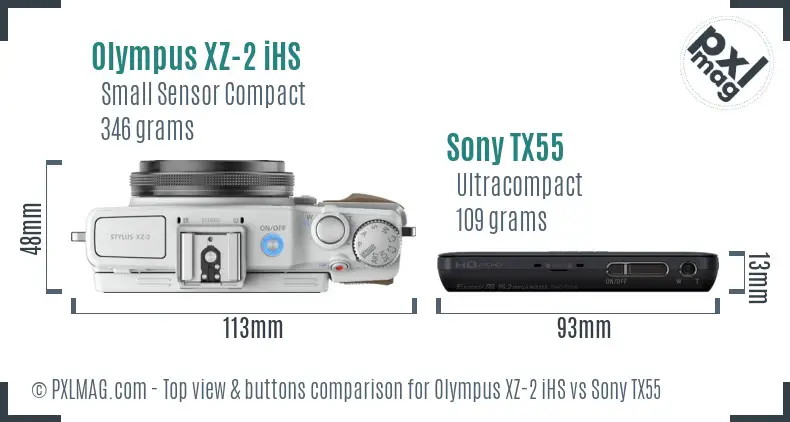Olympus XZ-2 iHS vs Sony TX55 top view buttons comparison