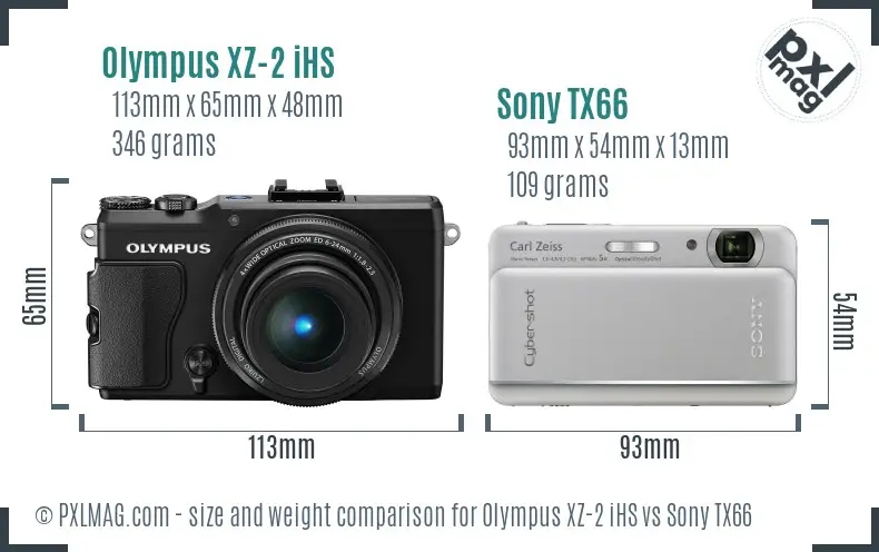 Olympus XZ-2 iHS vs Sony TX66 size comparison