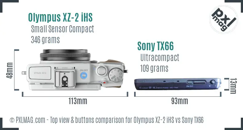 Olympus XZ-2 iHS vs Sony TX66 top view buttons comparison