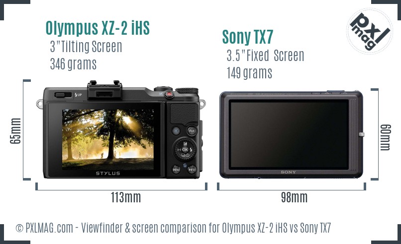 Olympus XZ-2 iHS vs Sony TX7 Screen and Viewfinder comparison