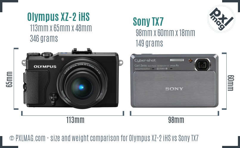 Olympus XZ-2 iHS vs Sony TX7 size comparison