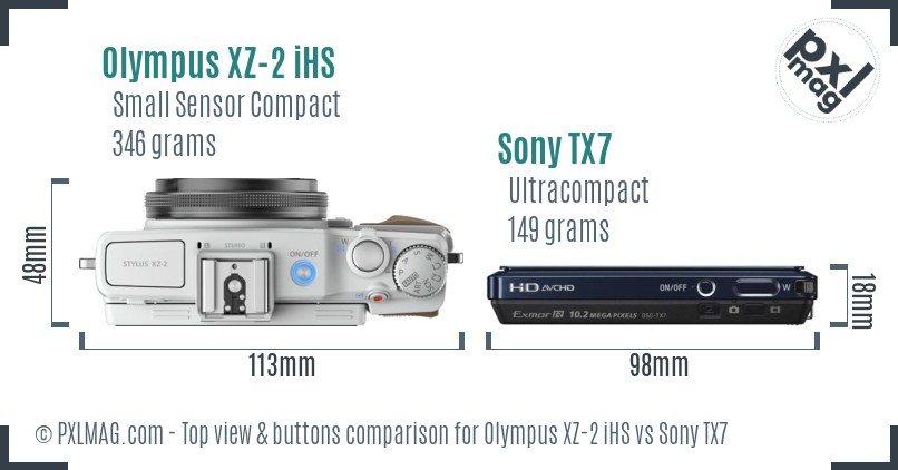 Olympus XZ-2 iHS vs Sony TX7 top view buttons comparison