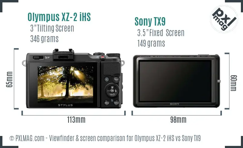 Olympus XZ-2 iHS vs Sony TX9 Screen and Viewfinder comparison