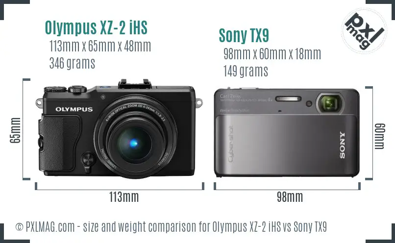 Olympus XZ-2 iHS vs Sony TX9 size comparison