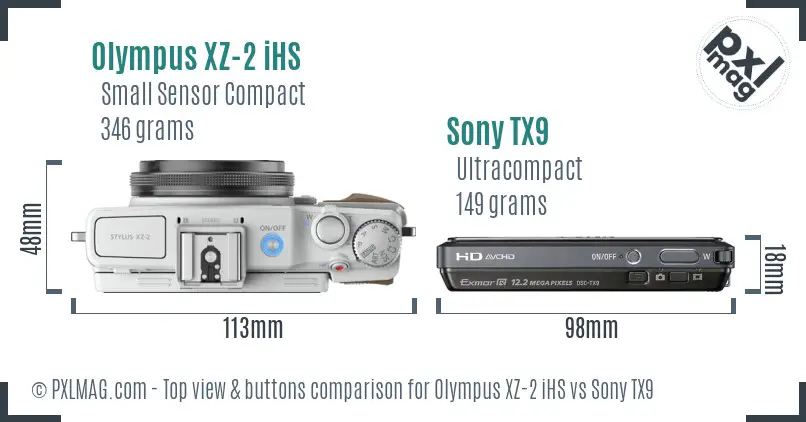 Olympus XZ-2 iHS vs Sony TX9 top view buttons comparison