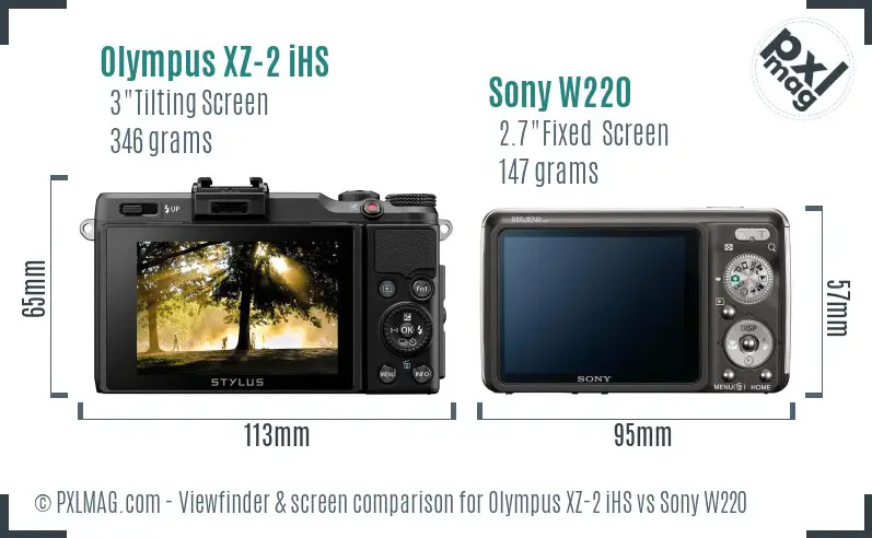 Olympus XZ-2 iHS vs Sony W220 Screen and Viewfinder comparison
