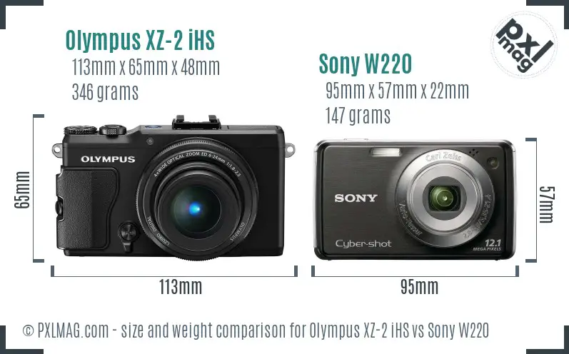 Olympus XZ-2 iHS vs Sony W220 size comparison