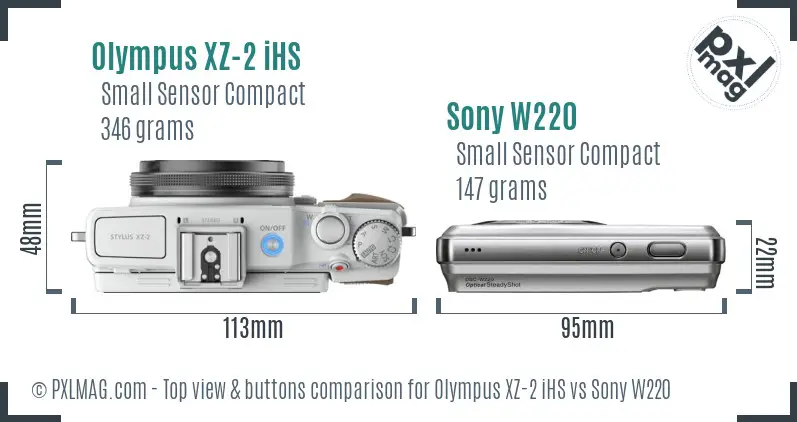 Olympus XZ-2 iHS vs Sony W220 top view buttons comparison