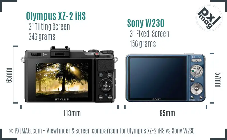 Olympus XZ-2 iHS vs Sony W230 Screen and Viewfinder comparison