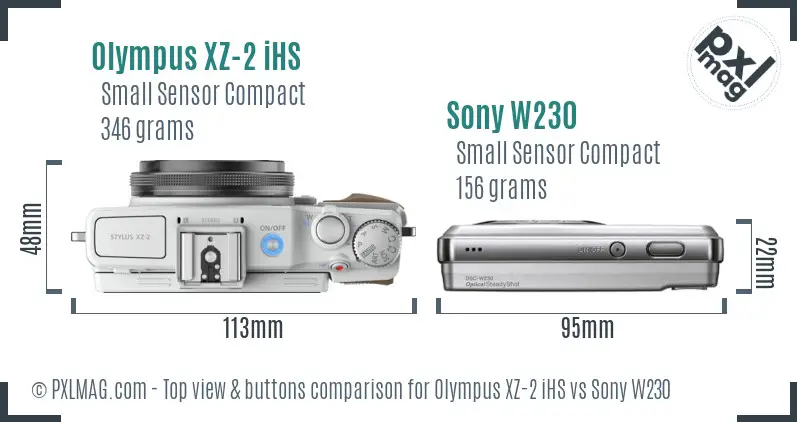 Olympus XZ-2 iHS vs Sony W230 top view buttons comparison