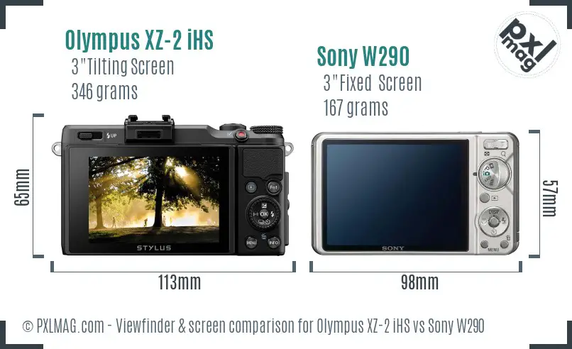 Olympus XZ-2 iHS vs Sony W290 Screen and Viewfinder comparison