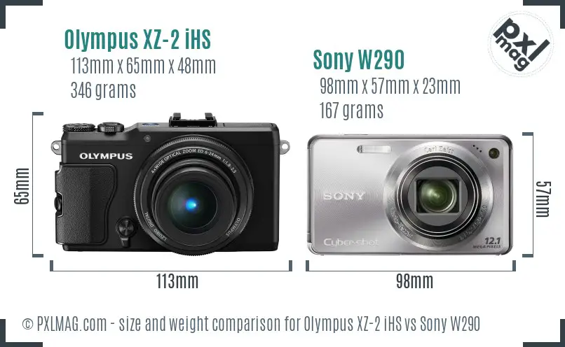 Olympus XZ-2 iHS vs Sony W290 size comparison