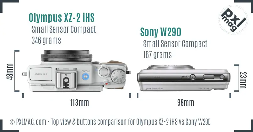 Olympus XZ-2 iHS vs Sony W290 top view buttons comparison