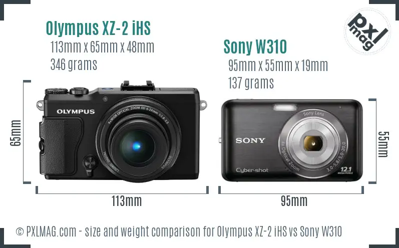 Olympus XZ-2 iHS vs Sony W310 size comparison