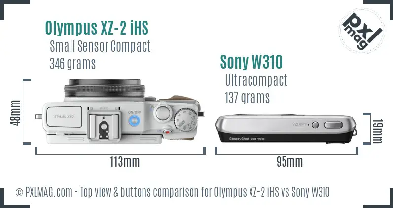 Olympus XZ-2 iHS vs Sony W310 top view buttons comparison